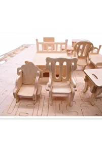 Woodcraft 184 Parça Minyatür Boyanabilir Ev Eşyaları Maketi ürün fotoğrafı