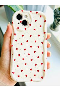 Iphone 14 Plus Ve 15 Plus Uyumlu Kırmızı Kalpler BASKI Desenli Silikon Kılıf ürün fotoğrafı