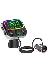Slbt405 Rgb Bluetooth V5.0 Geniş Led Ekran Tf Kart Çift Usb Qc3.0 Ve Pd18w Hızlı Şarj Fm Transmitter ürün fotoğrafı