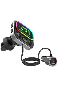 Slbt405 Rgb Bluetooth V5.0 Geniş Led Ekran Tf Kart Çift Usb Qc3.0 Ve Pd18w Hızlı Şarj Fm Transmitter ürün fotoğrafı