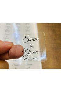 Kişiye Özel Kına-nişan-nikah-düğün Etiket-özel Kesim 50 Adet Şeffaf Sticker 3,5x3,5cm Kare Ks01-35 ürün fotoğrafı