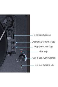 T310ch Pikap Plak Çalar- Siyah - Şarj Edilebilir - 33, 45, 78 Devir - Universal Iğneli ürün fotoğrafı
