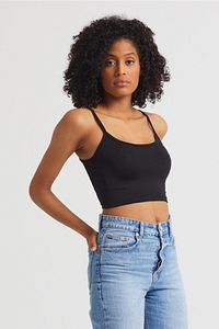 Kadın Siyah Scuba Kumaş İp Askılı Crop Top ürün fotoğrafı