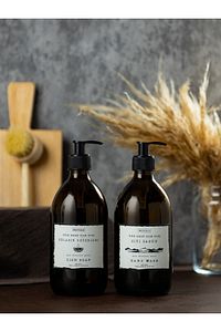 3lü Set 6 Parça Cam 2li 750ml Yağdanlık Cam Amber 300ml 2li Sıvı Sabunluk 2li Amber Pamukluk Yağlık ürün fotoğrafı