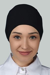Kadın Pratik Dikişsiz Bağcıklı Kaymayan Tesettür Penye Bone Siyah ürün fotoğrafı