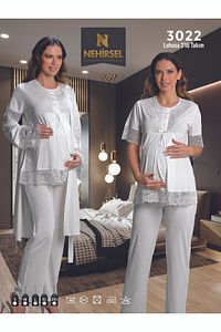 3022 Özel Tasarım Lohusa Pijama Takımı 3'lü Set ürün fotoğrafı