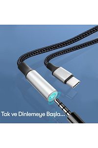 Yüksek Kalite Tak Çalıştır Type-c To Aux 3.5mm Kulaklık Jak Dönüştürücü Kırılmaz Hasır Örgü Kablo ürün fotoğrafı