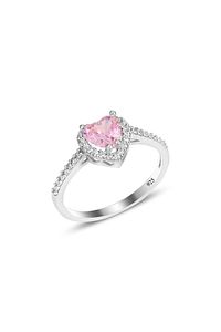Gümüş Rodyumlu Pembe Taşlı Pırlanta Montürlü Kalp Modeli Yüzük Sgtl12081 ürün fotoğrafı