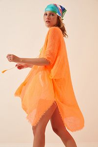 Kadın Oranj Bağlamalı Pamuklu Kimono PD00043 ürün fotoğrafı