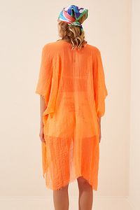 Kadın Oranj Bağlamalı Pamuklu Kimono PD00043 ürün fotoğrafı