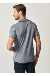 Erkek Çekmeyen Pamuklu Kumaş Slim Fit Dar Kesim Lacivert Kıvrılmaz Polo Yaka Tişört ürün fotoğrafı