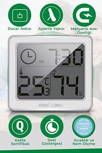 Alman Tasarım Dijital Ekranlı Saat Sıcaklık Isı Nem Ölçer Termometre ürün fotoğrafı