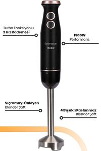 Bestmix Hazneli 1500w 4 Bıçaklı Paslanmaz Çubuk El Blender Seti Gm-7272 ürün fotoğrafı