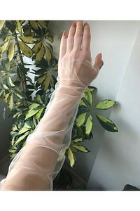 Beyaz Transparan Parmaksız Uzun Gelin Eldiveni ürün fotoğrafı