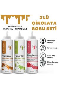 3'lü Çikolata Sosu Seti - Waffle Sosları 300gr(FRAMBUAZ, KARAMEL, ANTEPFISTIK AROMALI) ürün fotoğrafı
