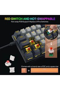 Z-11 Mini 60% Mekanik Gaming Mini Red Switch Klavye (siyah, Gri, Turuncu Tuşlar) ürün fotoğrafı