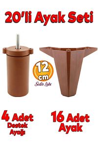 20'li Set Sedir Lüks Mobilya Koltuk Kanepe Tv Ünitesi Destek Ayağı 12 cm Kahverengi Ayakları ürün fotoğrafı