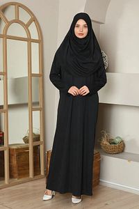 Tek Parça Namaz Elbisesi Boydan Giymeli Siyah ürün fotoğrafı
