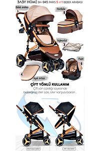 Bh-945 Paris Amortisörlü Travel Sistem Bebek Arabası ürün fotoğrafı