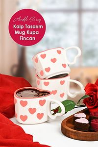 El Yapımı Seramik Kalp Tasarım Mug Kupa Fincan | Handmade El Yapımı Mug Fincan Kupa Kahve Kupası ürün fotoğrafı