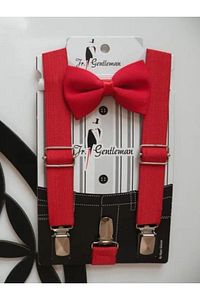 Kırmızı Pantolon Askısı Ve Papyon Takım 1-6 Yaş ürün fotoğrafı