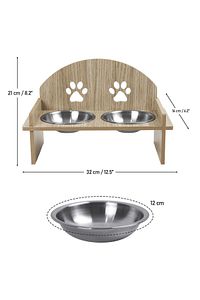 Ahşap Özel Isim Baskılı, Oval Kedi Köpek Mama Su Kabı Standı, Metal Suluk, Kedi Köpek Halısı ürün fotoğrafı