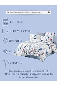 Flora Bej Desenli Tek Kişilik Nevresim Seti (NEVRESİM VE 1 ADET YASTIK KILIFI) ürün fotoğrafı