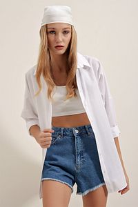 3900 Oversize Uzun Basic Gömlek - Beyaz ürün fotoğrafı