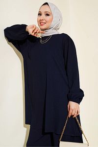 Kadın Lacivert Tunik Pantolon Alt Üst Takım 6663 ürün fotoğrafı