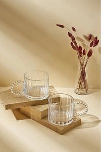 STD Ringo Line 2’li 325 Ml Cam Kupa Boncuklu Kulp Mug Klasik ürün fotoğrafı