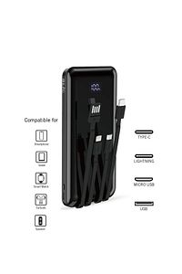 10.000 Mah Plus Dijital Göstergeli Dahili Çoklu Kablolu Powerbank,siyah,taşınabilir Şarj Cihazı ürün fotoğrafı