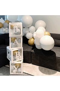 4 Kutu Beyaz Şeffaf Kutu Baby Yazılı Harf Beyaz 25 Cm ürün fotoğrafı