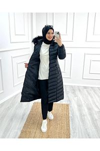 Esra Sıcacık Tutacak Kadın Tam Dolum Elyaf Şişme Mont -siyah ürün fotoğrafı