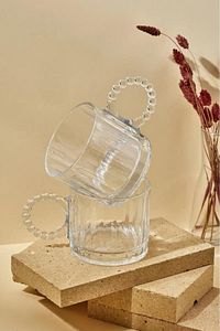 STD Ringo Line 2’li 325 Ml Cam Kupa Boncuklu Kulp Mug Klasik ürün fotoğrafı