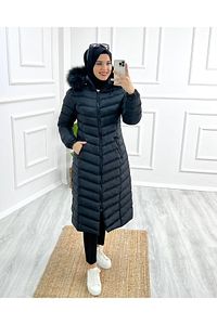 Esra Sıcacık Tutacak Kadın Tam Dolum Elyaf Şişme Mont -siyah ürün fotoğrafı