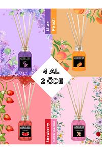 4'lü Çubuklu Oda Kokusu Seti - Avantajlı Paket (ŞEFTALİ-ÇİLEK-LEYLAK-ÇİÇEK BAHÇESİ) Reed Diffuser ürün fotoğrafı