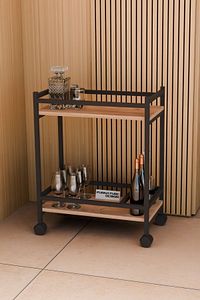 Servis Sunum Arabası Ev Tipi Iki Katlı Şişe Bölmeli Servant Bar Cart ürün fotoğrafı