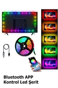 Bluetoothlu Rgb Led Işıklı Şerit Aydınlatma Tv Arkası App Kontrol Müziğe Duyarlı Slikonlu 3metre ürün fotoğrafı