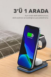 By Deji Wireless Kablosuz Şarj Standı Katlanabilir Apple Iphone-watch-airpods Uyum 15w Hızlı Telefon ürün fotoğrafı