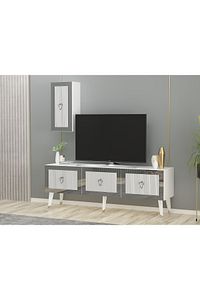BARE TV ÜNİTESİ, ORTA SEHPA VE KONSOL 3'LÜ SALON TAKIMI BEYAZ-GÜMÜŞ ürün fotoğrafı