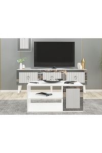 BARE TV ÜNİTESİ, ORTA SEHPA VE KONSOL 3'LÜ SALON TAKIMI BEYAZ-GÜMÜŞ ürün fotoğrafı
