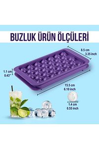 2 Adet Kapaklı 33 Hazneli Yuvarlak Buz Kalıbı Kokteyl Sunum Buz Kalıbı 2li Sarı/lila ürün fotoğrafı