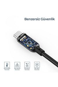 By Deji Dijital Göstergeli 100w Süper Hızlı Örgülü Type C To Type C Şarj Kablosu 1.2 Metre ürün fotoğrafı