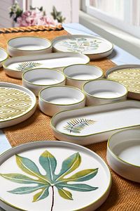 14 Parça 6 Kişilik Stackable Güz Yaprak Kahvaltı Takımı - Lüx Kahvaltılık Sunum Seti Tabağı ürün fotoğrafı