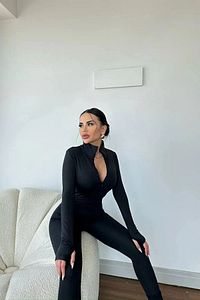 Kadın Dalgıç Polarlı Likralı Spor Günlük Tulum Önden Fermuar Detaylı Uzun Kol Parmak Geçmeli Model ürün fotoğrafı