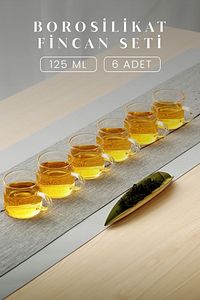 6'lı Borosilikat Cam Isıya Dayanıklı 6 Kişilik Fincan Takımı 125ML - İnce Cam Kulplu Fincan Seti ürün fotoğrafı