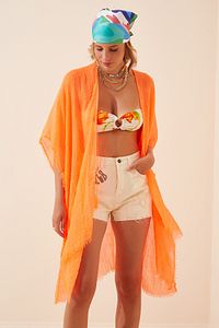 Kadın Oranj Bağlamalı Pamuklu Kimono PD00043 ürün fotoğrafı