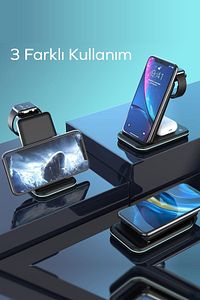 By Deji Wireless Kablosuz Şarj Standı Katlanabilir Apple Iphone-watch-airpods Uyum 15w Hızlı Telefon ürün fotoğrafı
