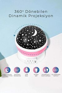 Gece Lambası Tavana Işık Yansıtan Dönen Yıldız Ay Projeksiyon Çocuk ve Genç Odası Lamba Işık Küresi ürün fotoğrafı