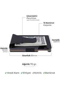 Cardx - Burano Clips - Yeni Nesil Minimalist Cüzdan & Metal Kartlık - Rfid Koruma (SİYAH) ürün fotoğrafı